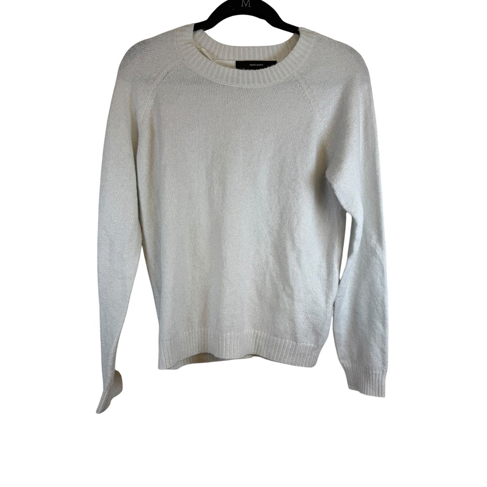 Vero Moda Womens Metallic Knit Crewneck Sweater Silver White Sparkle Size S